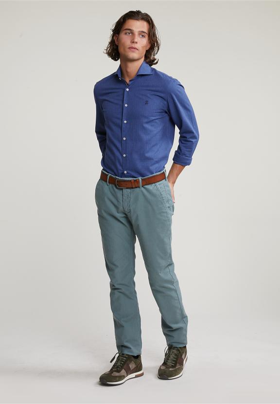 Custom Fit Uni Cotton Shirt Blue - Bleu