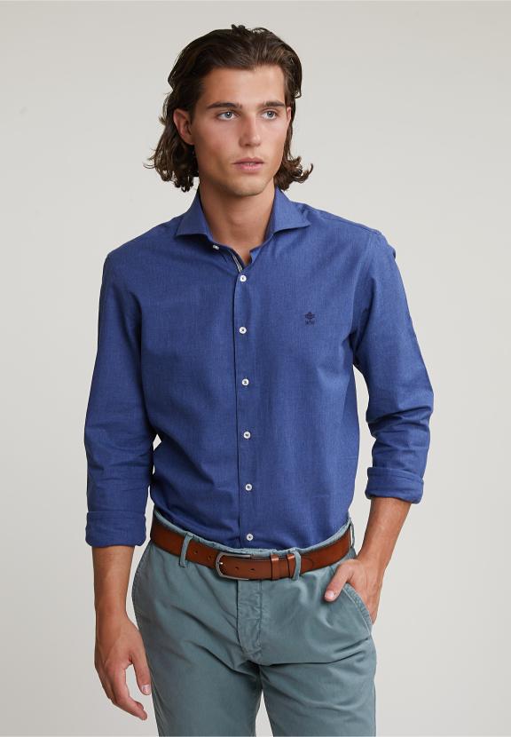 Custom Fit Uni Cotton Shirt Blue - Bleu