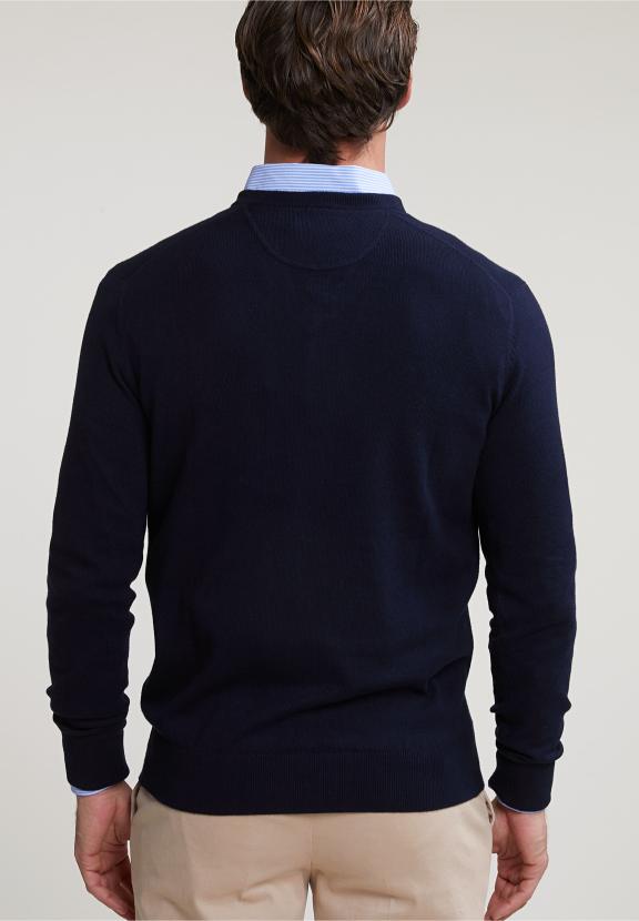 Normal Fit Basic Cotton V-Neck Sweater Navy - Bleu