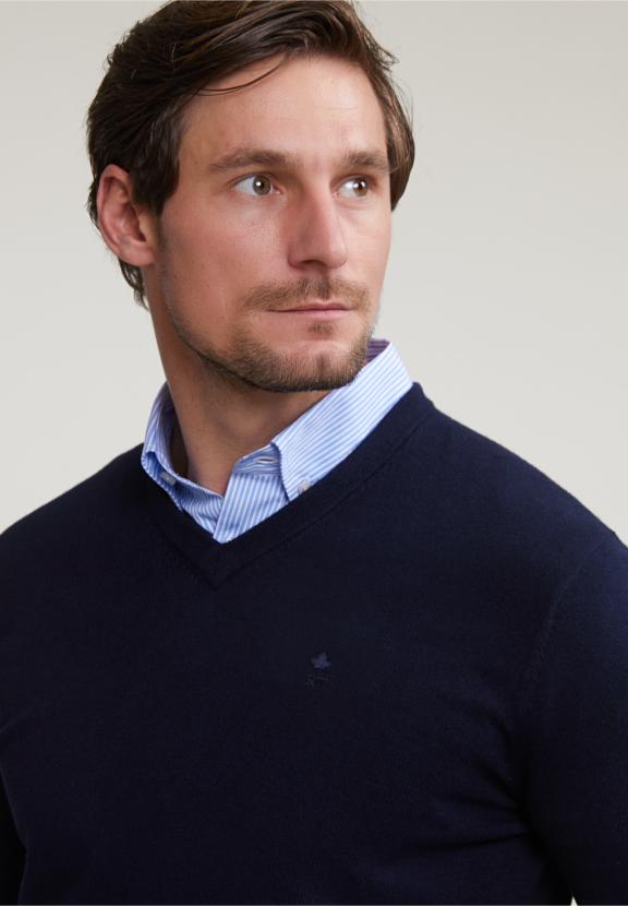 Normal Fit Basic Cotton V-Neck Sweater Navy - Bleu