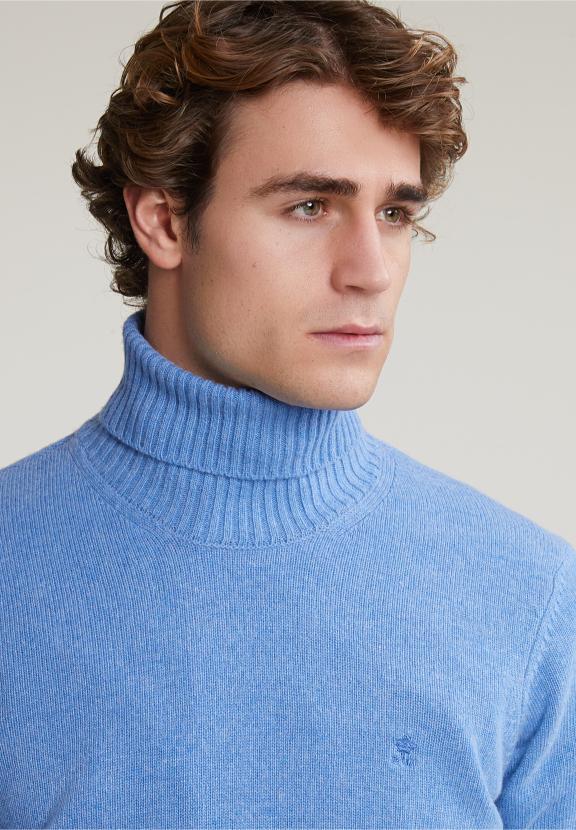 Loose Fit Wool-Cashmere Roll Neck Sweater Sky Mix - Bleu