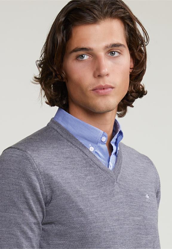 Custom Fit Basic Merino V-Neck Sweater Oxford Mix - Gris