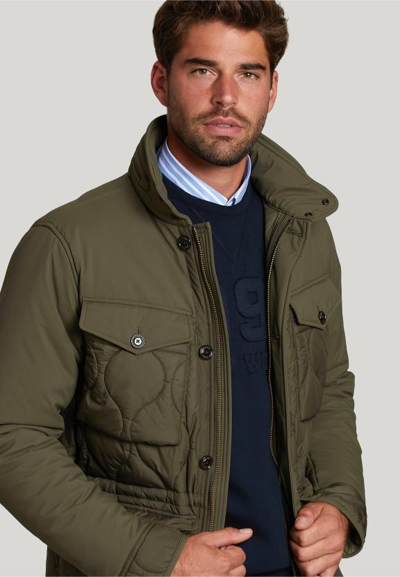 Quilted Jacket Applied Pockets Olivero - Vert