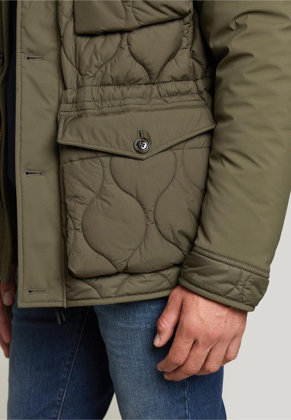 Quilted Jacket Applied Pockets Olivero - Vert