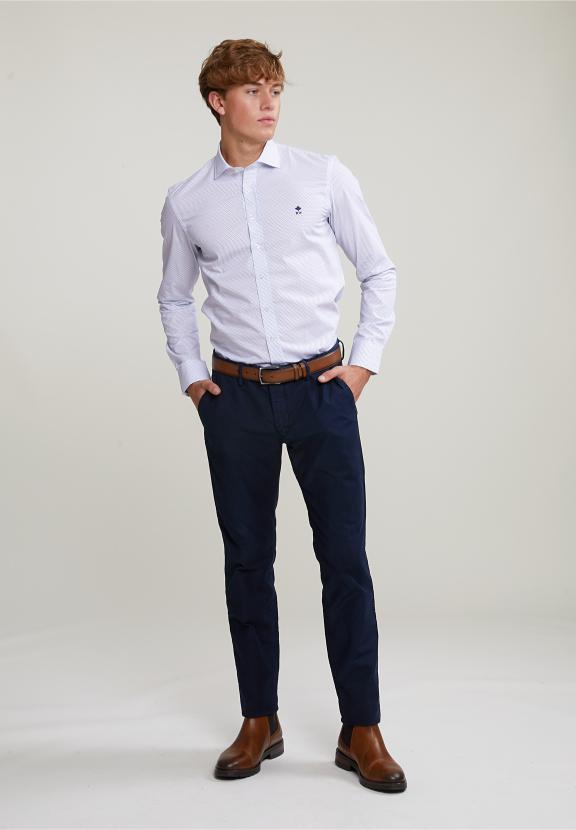 Slim Fit Dotted Shirt Blue/White - Blanc