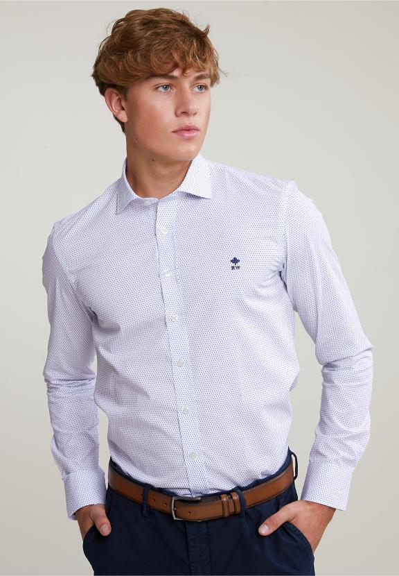 Slim Fit Dotted Shirt Blue/White - Blanc
