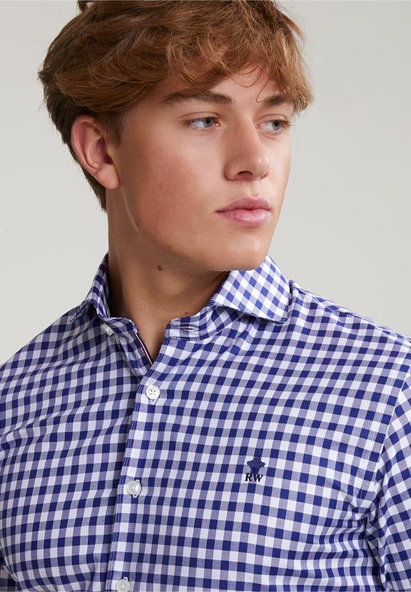 Custom Fit Checked Shirt In Blue/White - Bleu