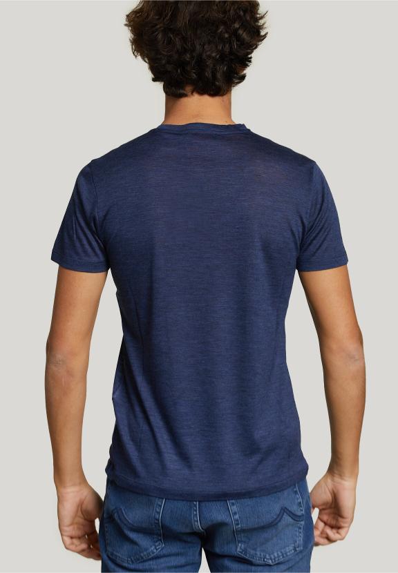 Slim Fit Virgin Wool T-Shirt Blue - Bleu