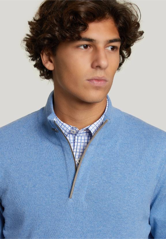 Custom Fit Wool-Cashmere Sweater Sky Mix - Bleu