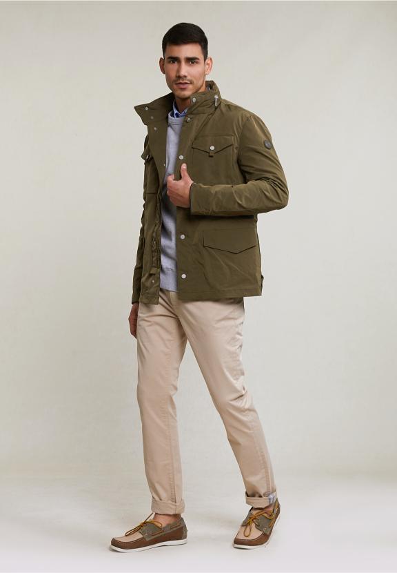 Fancy Buttoned Jacket Applied Pockets Khaki - Khaki