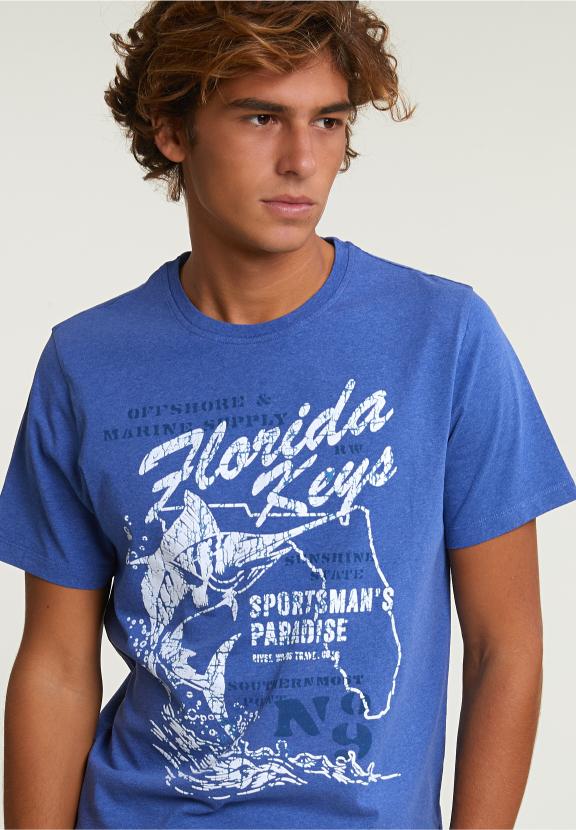 Normal Fit Basic T-Shirt Short Sleeves Hamptons Blue Mix - Bleu