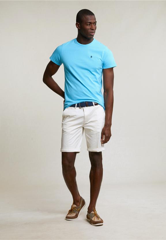Custom Fit Basic Pima Cotton Crew Neck T-Shirt Aqua - Bleu