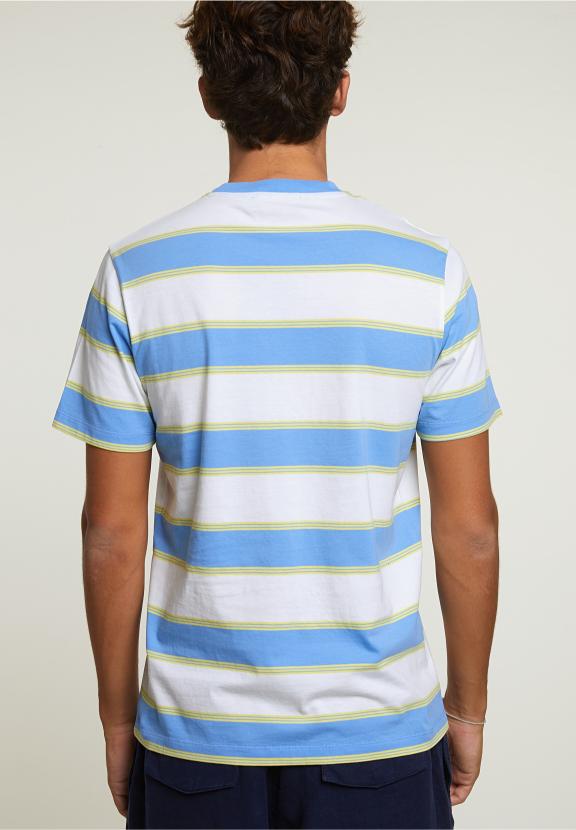 Custom Fit Striped T-Shirt Caribbean Blue - Bleu