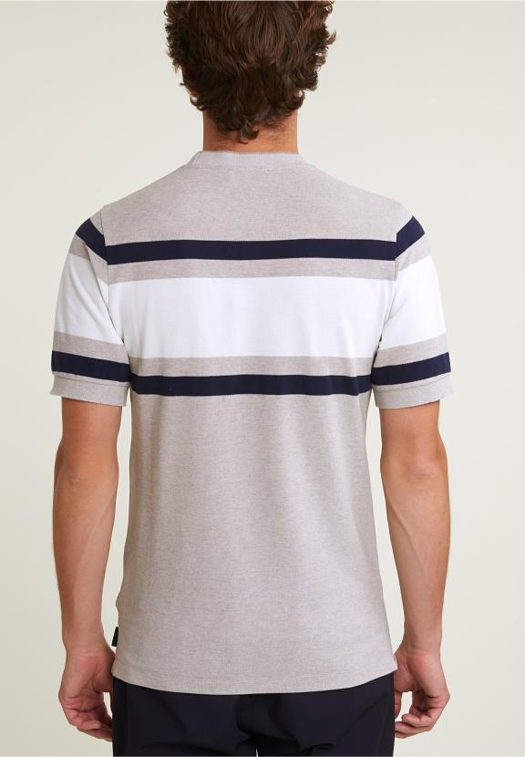 Custom Fit Sporty Striped T-Shirt Old Wood Mix - Beige