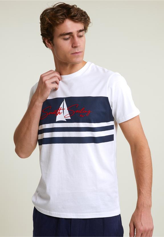 Custom Fit Fantasy T-Shirt Short Sleeves Off White/Navy - Blanc