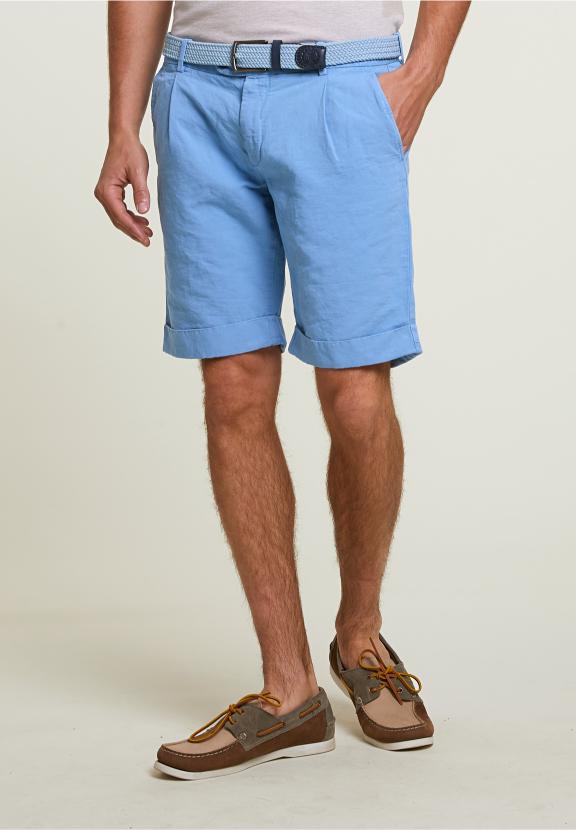 Fancy Cotton-Linen Chino Short Stone - Bleu
