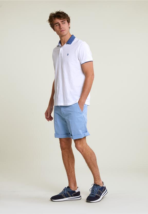 Fancy Cotton Stretch Short Stone - Bleu