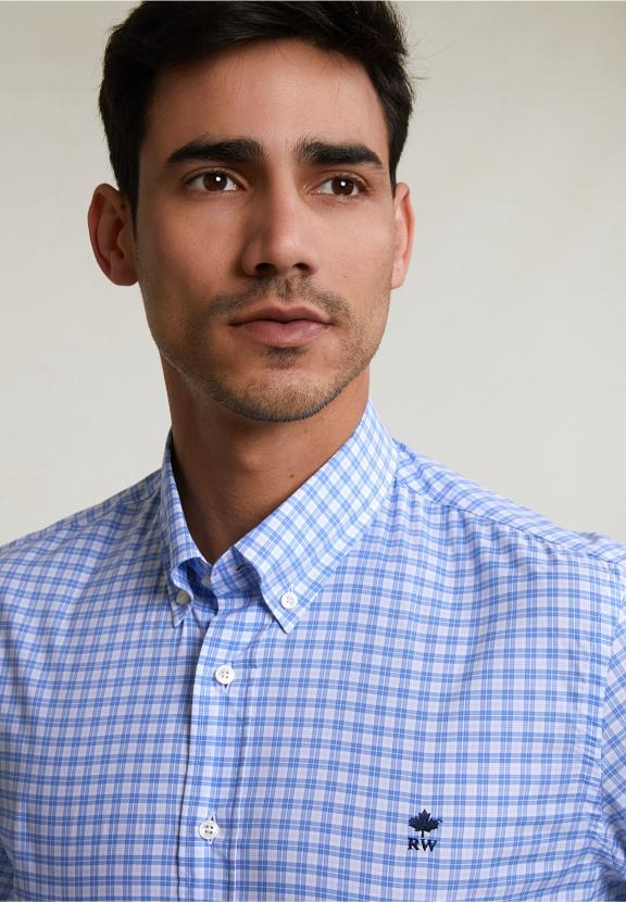 Custom Fit Checked Shirt Blue/White - Bleu