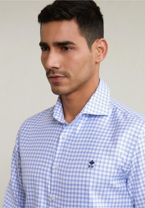 Custom Fit Checked Shirt Blue/White - Bleu