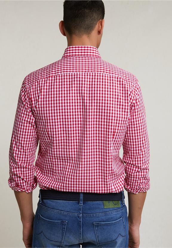 Slim Fit Checked Shirt Red/White - Bleu