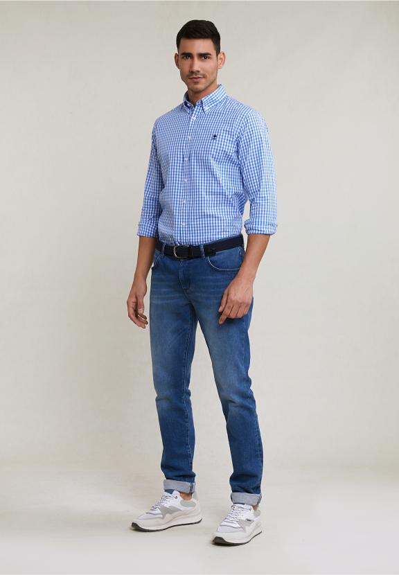 Slim Fit Checked Shirt Blue/White - Bleu
