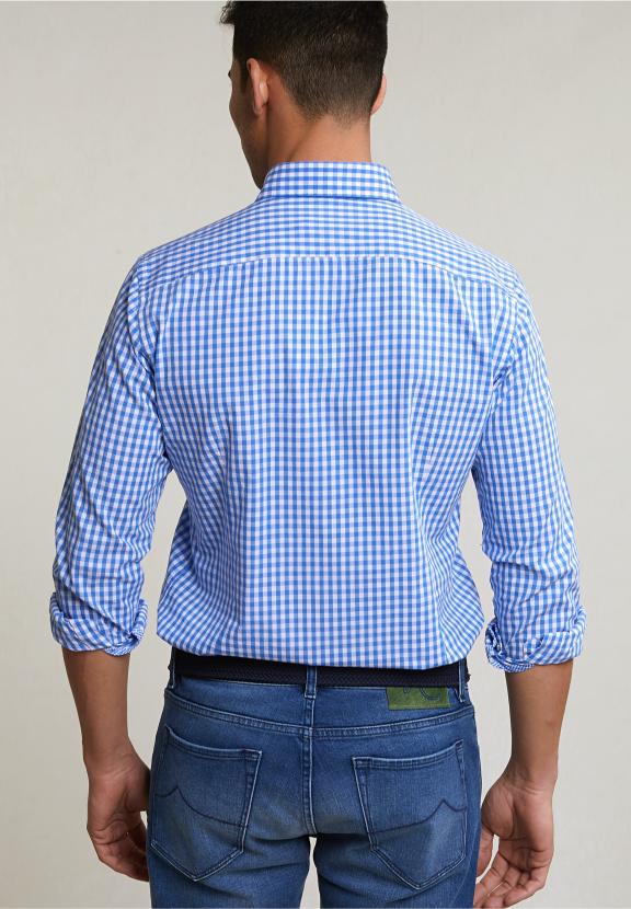 Slim Fit Checked Shirt Blue/White - Bleu