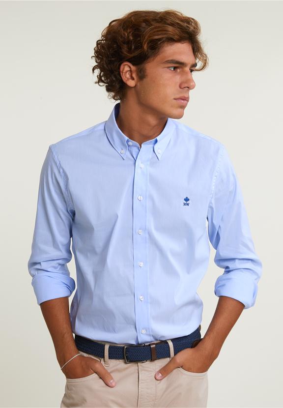 Slim Fit Uni Shirt Performance Stretch Blue - Bleu
