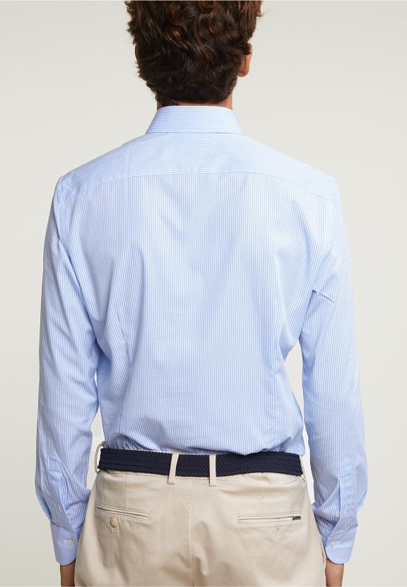 Slim Fit Striped Cotton Shirt Blue - Bleu