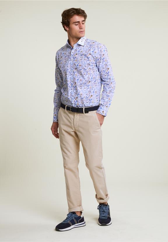 Custom Fit Floral Shirt Blue/Beige - Mix