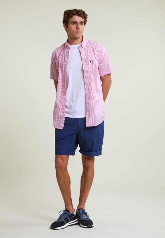 Custom Fit Striped Performance Stretch Shirt Short Sleeves Pink/White - Mix