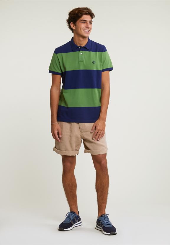 Custom Fit Striped Stretch Polo Royal Blue/Belize Green - Bleu