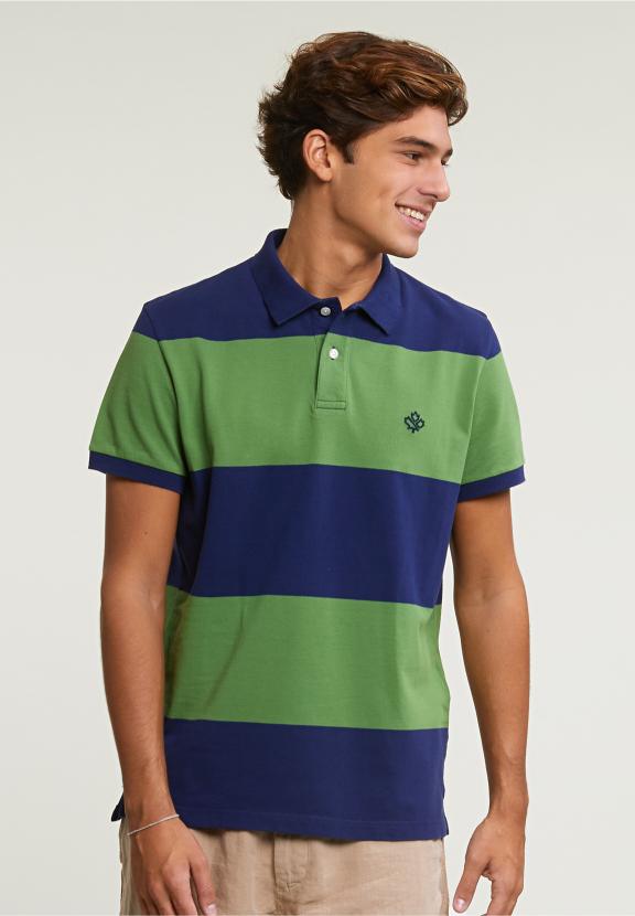 Custom Fit Striped Stretch Polo Royal Blue/Belize Green - Bleu