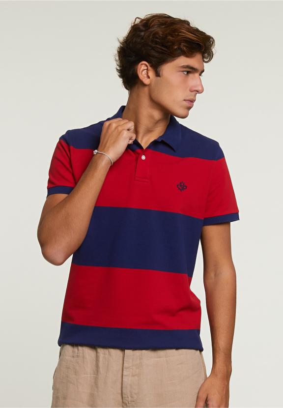 Custom Fit Striped Stretch Polo Royal Blue/Harvard Red - Bleu