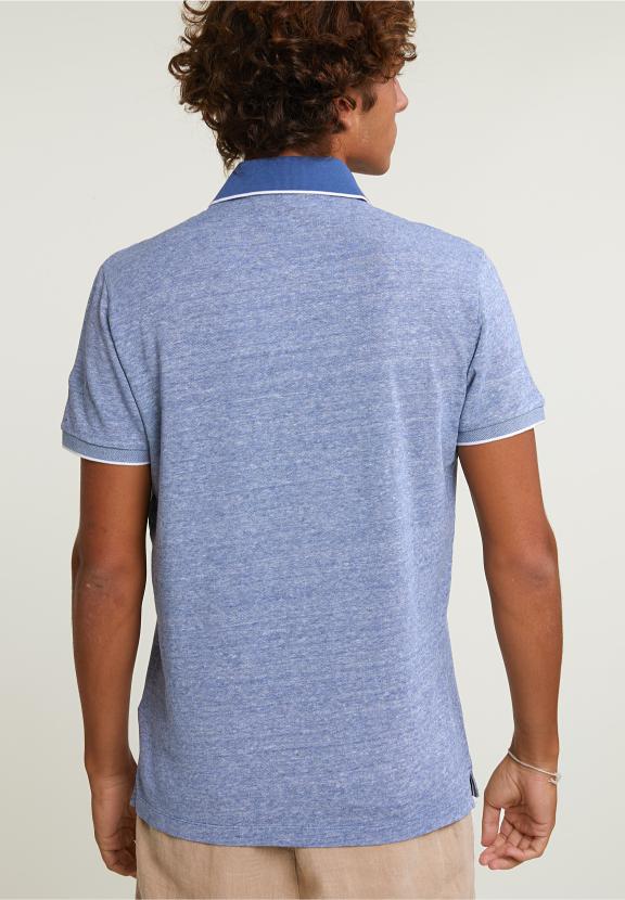 Custom Fit Cotton-Linen Polo Short Sleeves Lake - Bleu