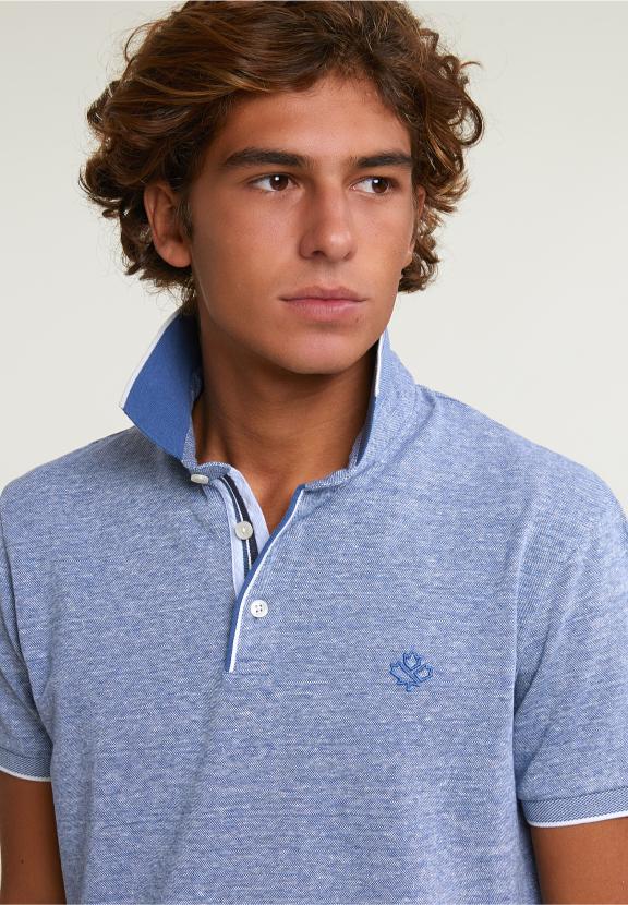 Custom Fit Cotton-Linen Polo Short Sleeves Lake - Bleu