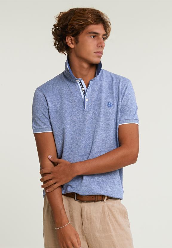 Custom Fit Cotton-Linen Polo Short Sleeves Lake - Bleu