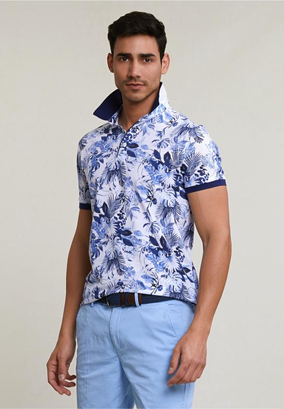 Custom Fit Floral Cotton Polo Off White - Blanc