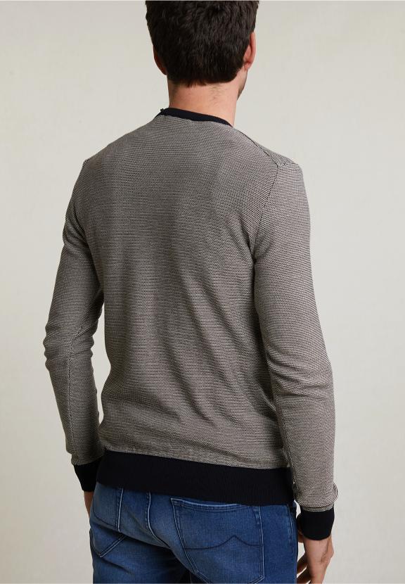Slim Fit Dotted Pima Cotton Crew Neck Sweater Navy - Bleu
