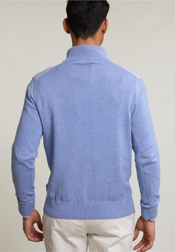 Custom Fit Cotton Mock Neck Pullover Dk Seashore Mix - Bleu