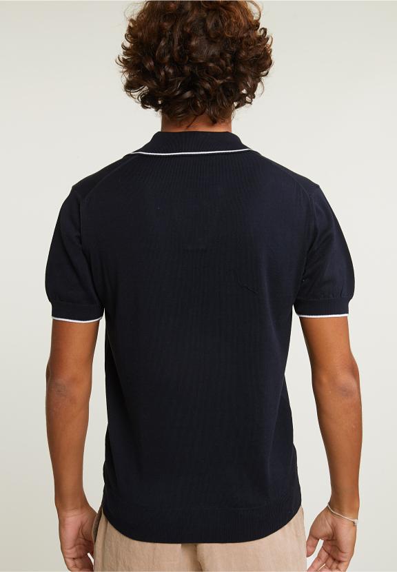 Custom Fit Pima Cotton Polo Sweater Short Sleeves Dk Navy - Bleu