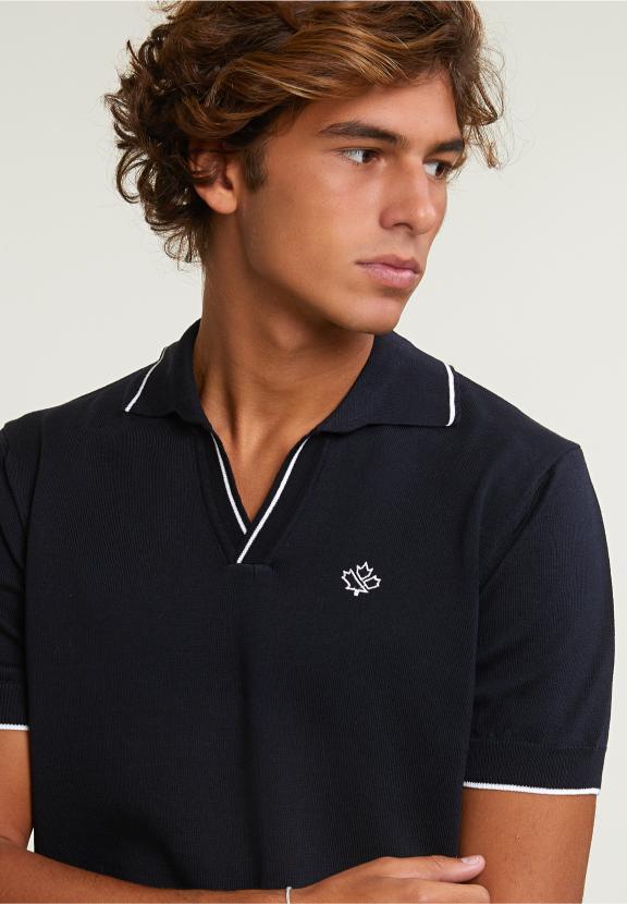 Custom Fit Pima Cotton Polo Sweater Short Sleeves Dk Navy - Bleu
