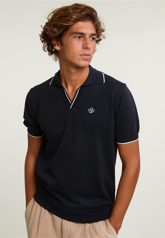 Custom Fit Pima Cotton Polo Sweater Short Sleeves Dk Navy - Bleu
