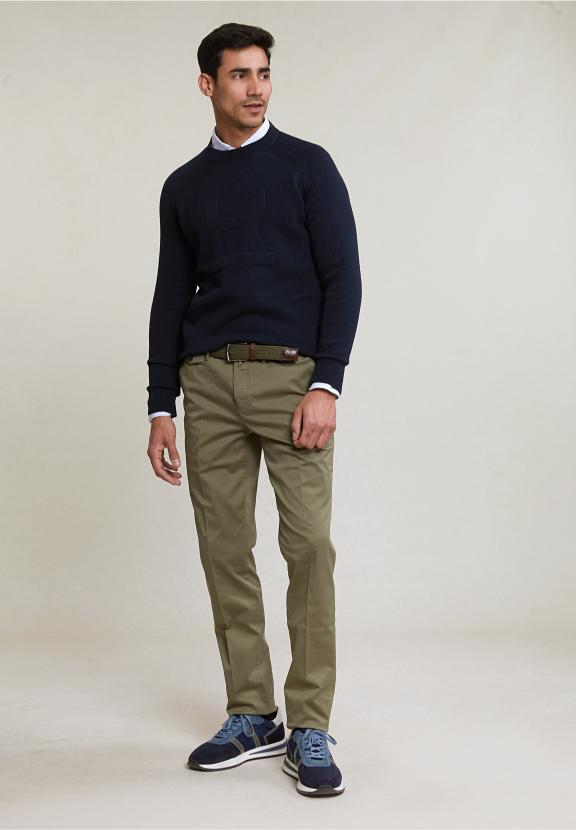 Custom Fit Cotton Crew Neck Sweater Dark Navy - Bleu