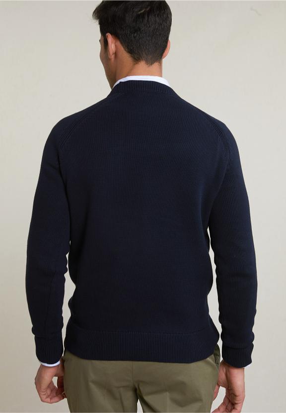 Custom Fit Cotton Crew Neck Sweater Dark Navy - Bleu