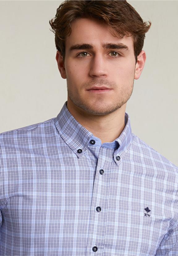 Custom Fit Checked Shirt Blue - Bleu