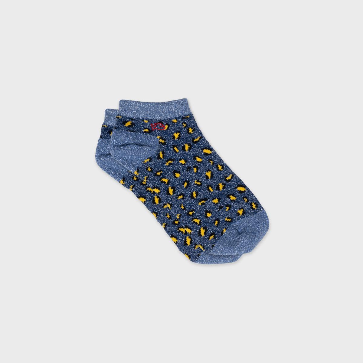 Socquettes animaux en coton peigné - Léopard, marine et jaune - Bleu