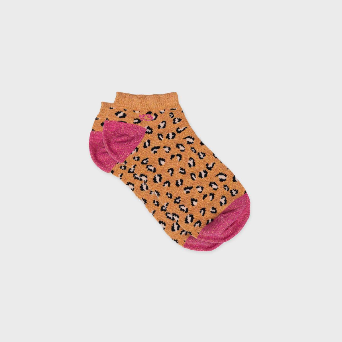 Socquettes animaux en coton peigné - Léopard, orange et rose
