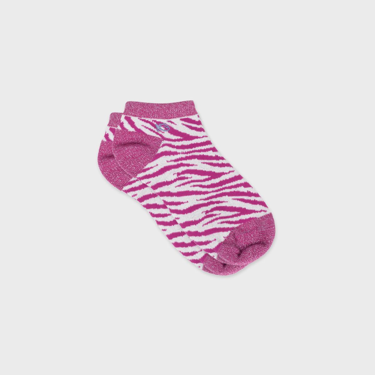 Socquettes animaux en coton peigné - Zèbre, violet et blanc