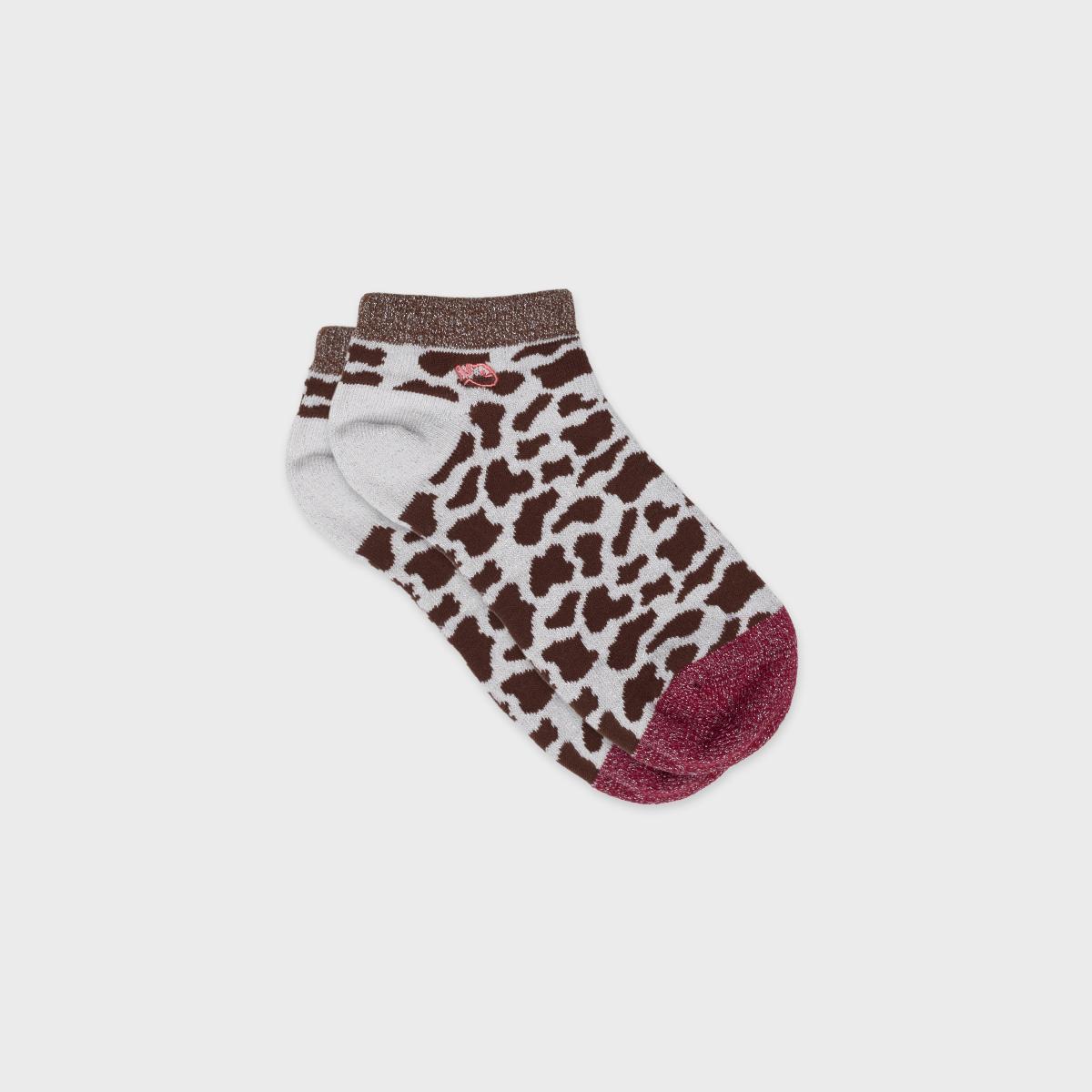 Socquettes animaux en coton peigné - Vache, marron et beige