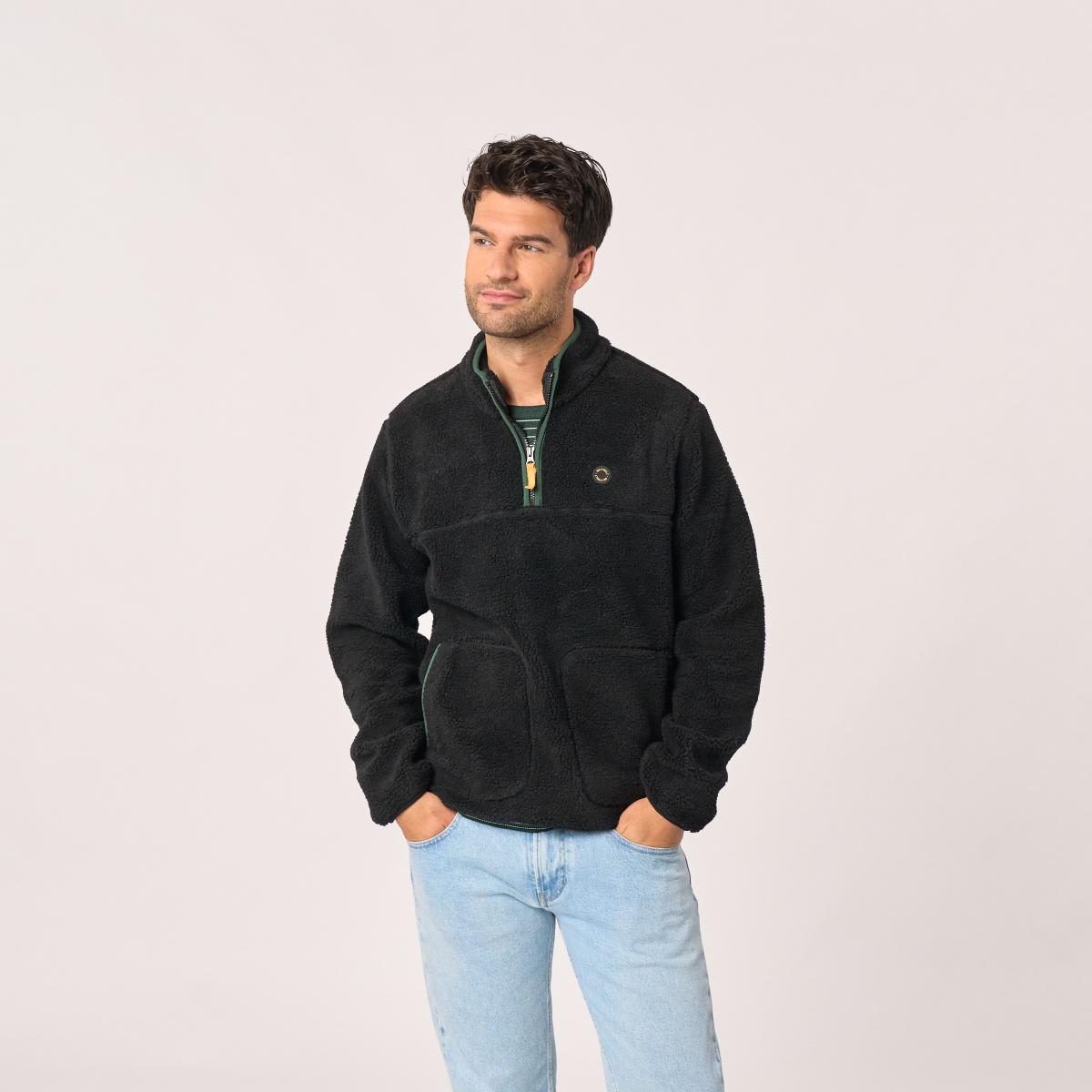 Pull en sherpa en col zippé - Noir